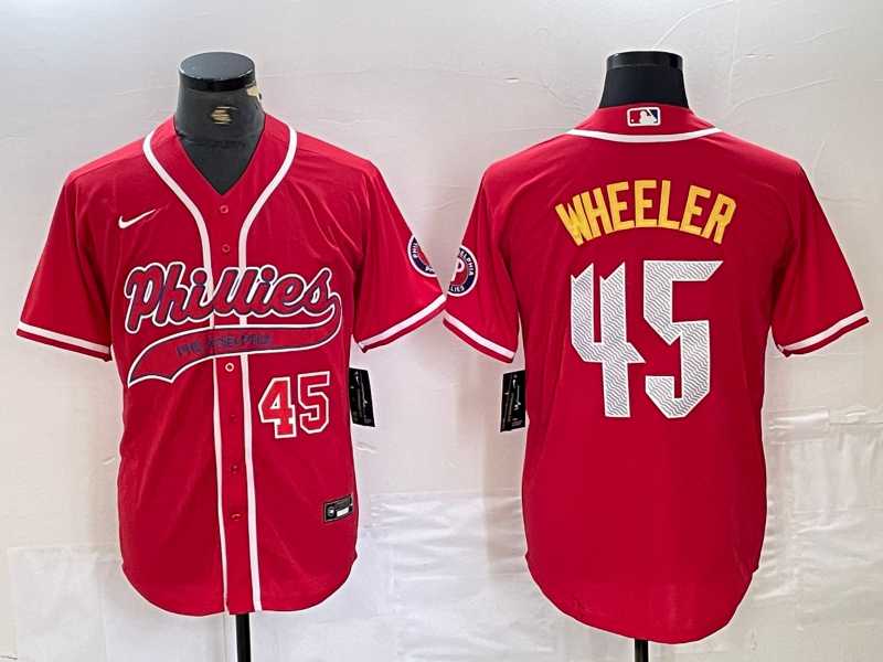 Mens Philadelphia Phillies #45 Zack Wheeler Number Red Cool Base Stitched Baseball Jerseys